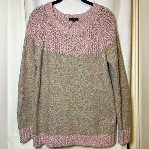Fate Pink and Light Tan Colorblock Oversized Textured Knit Sweater Size L EUC